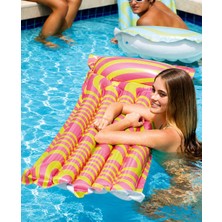 Haki Store Neon Pembe Yeşil Dalga Desenli Şişme Deniz Yatağı 183X69 cm Havuz ve Plaj Yatağı