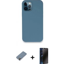 Pileli Store Pilelistore™ iPhone 12 Pro Kılıf Zirve Modern Özel Seri - Siyah 3D Antistatik Hayalet Cam Ekran Koruyucu + Metal Kamera Lens Koruma Cam - Gs