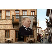 Punto Dizayn Gazi Mustafa Kemal Atatürk Yan Portre Poster Bayrak Premium Raşel Kumaş 300X450CM ATA58