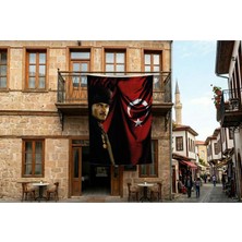 Punto Dizayn Türk Bayrağı Kalpaklı Atatürk Fotoğraflı Türkiye Bayrağı Poster Bayrak Premium Raşel Kumaş 300X450CM ATA46