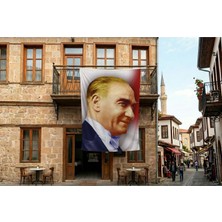 Punto Dizayn Yan Portre Atatürk Poster Bayrak Premium Raşel Kumaş 300X450CM ATA45
