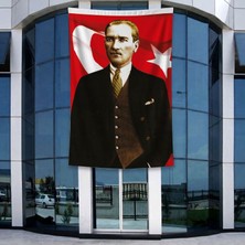 Punto Dizayn Takım Elbiseli Sivil Gazi Mustafa Kemal Atatürk Portre Ay Yıldız Poster Bayrak Raşel Kumal 4x6 Metre ATA40