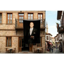 Punto Dizayn Asil Duruşlu Atatürk Poster Bayrak Premium Raşel Kumaş 300X450CM ATA79