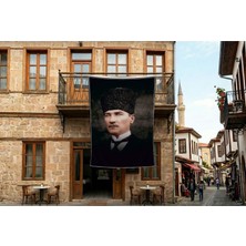 Punto Dizayn Kalpaklı Gazi Mustafa Kemal Atatürk Portresi Poster Bayrak Premium Raşel Kumaş 300x450cm ATA35