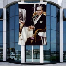 Punto Dizayn Üniformalı Kalpaklı Gazi Mustafa Kemal Atatürk Poster Bayrak Raşel Kumal 4x6 Metre ATA25