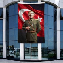 Punto Dizayn Askeri Üniformalı Başkomutan Mustafa Kemal Atatütk ve Türk Bayrağı Poster Bayrak Raşel Kumal 4x6 metre ATA82