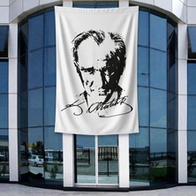 Punto Dizayn Siyah - Beyaz Mustafa Kemal Atatürk Silüeti ve Imza Poster Bayrak Raşel Kumal 4x6 Metre ATA28