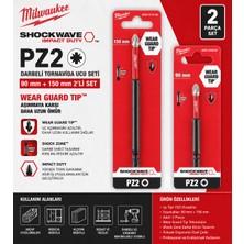 Milwaukee Shockwave Pz2 Pozidriv Darbeli Tornavida Ucu Seti 90 mm + 150 mm Wear Guard Tip Profesyonel Vidalama Ucu 2'li Set