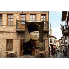 Punto Dizayn Mavi Gözlü Atatürk Portresi Poster Bayrak Premium Raşel Kumaş 300X450CM ATA11