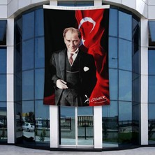 Punto Dizayn Atatürk ve Atatürk İmzalı Türk Bayrağı Poster Bayrak Raşel Kumal 4x6 metre ATA51