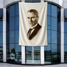 Punto Dizayn Siyah Beyaz Kalpaklı Atatürk Portresi Poster Bayrak Raşel Kumal 4x6 Metre ATA31