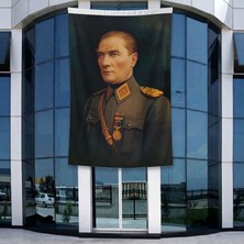 Punto Dizayn Üniformalı Gazi Mustafa Kemal Atatürk Poster Bayrak Raşel Kumal 4x6 metre ATA9