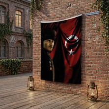 Punto Dizayn Türk Bayrağı Kalpaklı Atatürk Fotoğraflı Türkiye Bayrağı poster Bayrak Raşel Kumaş 100x150 cm ATA46