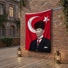 Punto Dizayn Ay Yıldız Kalpaklı Atatürk Portresi Poster Bayrak Raşel Kumaş 100X150 cm ATA43