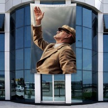 Punto Dizayn Göğe Bakan Atatürk.atatürk Portresi Poster Bayrak Raşel Kumal 4x6 Metre ATA73