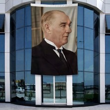 Punto Dizayn Gazi Mustafa Kemal Atatürk Yan Portre Poster Bayrak Raşel Kumal 4x6 metre ATA58
