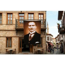 Punto Dizayn Sivil Takım Elbiseli Mustafa Kemal Atatürk Poster Bayrak Premium Raşel Kumaş 300X450CM ATA22