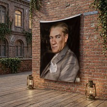 Punto Dizayn Mavi Gözlü Ulu Önder Mustafa Kemal Atatürk poster Bayrak Raşel Kumaş 100x150 cm ATA56
