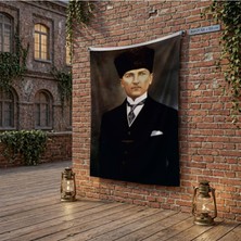 Punto Dizayn Kalpaklı Mustafa Kemal Atatürk Poster Poster Bayrak Raşel Kumaş 100X150 cm ATA26