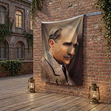Punto Dizayn Sivil Gazi Mustafa Kemal Atatürk Yan Portre Poster Bayrak Raşel Kumaş 100X150 cm Ata8