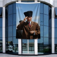 Punto Dizayn Selam Veren Atatürk Portresi Poster Bayrak Raşel Kumal 4x6 Metre ATA85