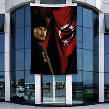 Punto Dizayn Türk Bayrağı Kalpaklı Atatürk Fotoğraflı Türkiye Bayrağı Poster Bayrak Raşel Kumal 4x6 metre ATA46