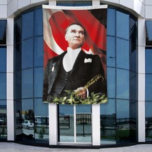 Punto Dizayn Kalpaklı Gazi Mustafa Kemal Atatürk Portresi Poster Bayrak Raşel Kumal 4x6 Metre ATA36