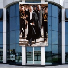 Punto Dizayn Üniformalı Kalpaklı Gazi Mustafa Kemal Atatürk Poster Bayrak Raşel Kumal 4x6 Metre ATA21
