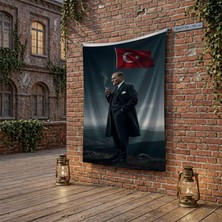 Punto Dizayn Mustafa Kemal Atatürk ve Türk Bayrağı poster Bayrak Raşel Kumaş 100x150 cm ATA61