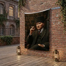 Punto Dizayn Kalpaklı Mustafa Kemal Atatürk Portresi Poster Bayrak Raşel Kumaş 100X150 cm ATA70