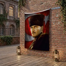 Punto Dizayn Mavi Gözlü Kalpaklı Gazi Mustafa Kemal Atatürk Ay Yıldız Poster poster Bayrak Raşel Kumaş 100x150 cm ATA37