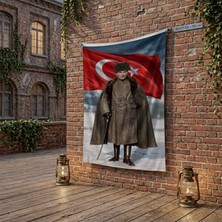 Punto Dizayn Atatürk ve Türk Bayrağı poster Bayrak Raşel Kumaş 100x150 cm ATA72