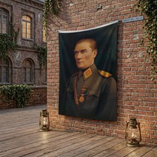 Punto Dizayn Üniformalı Gazi Mustafa Kemal Atatürk poster Bayrak Raşel Kumaş 100x150 cm ATA9