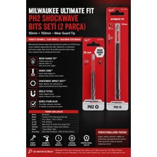 Milwaukee Shockwave Ph2 Pozidriv Darbeli Tornavida Ucu Seti 90 mm + 150 mm Wear Guard Tip Profesyonel Vidalama Ucu 2'li Set
