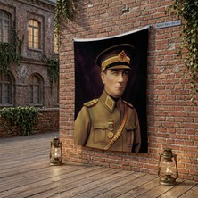 Punto Dizayn Atatürk Asker Ünüformasıyla Poster Bayrak Raşel Kumaş 100X150 cm ATA52