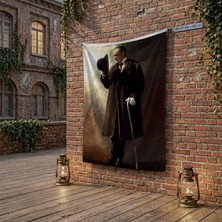 Punto Dizayn Bastonlu Atatürk Portresi Poster Bayrak Raşel Kumaş 100X150 cm ATA78