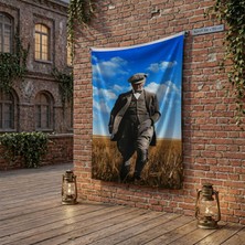 Punto Dizayn Atatürk Başak Tarlasında Yürürken Portre Poster Bayrak Raşel Kumaş 100X150 cm ATA60