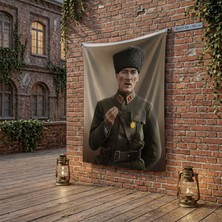 Punto Dizayn Askeri Üniformalı Mustafa K. Atatürk Poster Bayrak Raşel Kumaş 100X150 cm ATA84