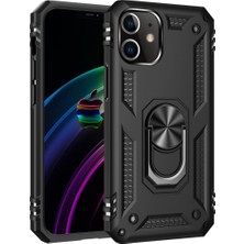 Solmazlar Online iPhone 12 Mini Kılıf Sofya Yüzüklü Silikon Kapak - Siyah