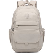 Smart Bags Büyük Boy Laptop Bölmeli Çok Cepli Su Geçirmez Krınkıl Kumaş Lise Okul Çantası Bej