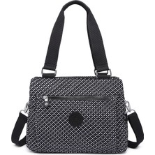Smart Bags Orta Boy Çok Cepli Su Geçirmez Hafif Krınkıl Kumaş Kadın Omuz Çantası Siyah/beyaz