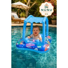 Çocuk Simiti-Gölgelikli Bebek Deniz Simidi Oturaklı Baby Float Uv Korumalı-Çocuk Simiti-