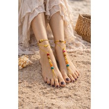 Irısıma Bohem Barefoot Sandal – Renkli Ahşap Boncuklu Çift Halhal