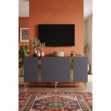 Yumedi Design KA1598AG - Cherry Konsol, Tv Sehpası, Çok Amaçlı Dolap ve Kahve Köşesi 150CM Antrasit-Gold
