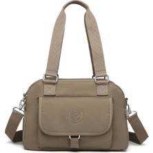 Smart Bags Orta Boy Çok Cepli Su Geçirmez Hafif Krınkıl Kumaş Kadın Omuz Çantası Açık Kahve