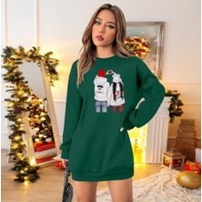 Lune Store Kadın Uzun Kollu Bisiklet Yaka Desenli Viskon Iki Iplik Elbise