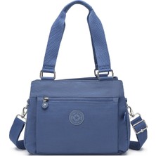 Smart Bags Orta Boy Çok Cepli Su Geçirmez Hafif Krınkıl Kumaş Kadın Omuz Çantası Mavi
