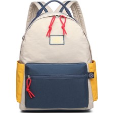 Smart Bags Büyük Boy Laptop Bölmeli Su Geçirmez Kumaş Renkli Okul Çantası Bej/laci