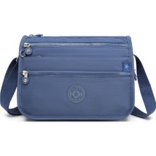 Smart Bags Çok Cepli Günlük Orta Boy Su Geçirmez Krınkıl Kumaş Kadın Omuz Çantası Mavi