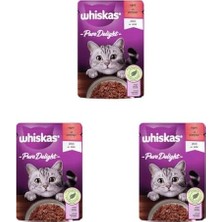 Whiskas Pouch Pure Delight Jöle Içinde Sığır Etli Yetişkin Kedi Konservesi 85 gr 3lü Paket